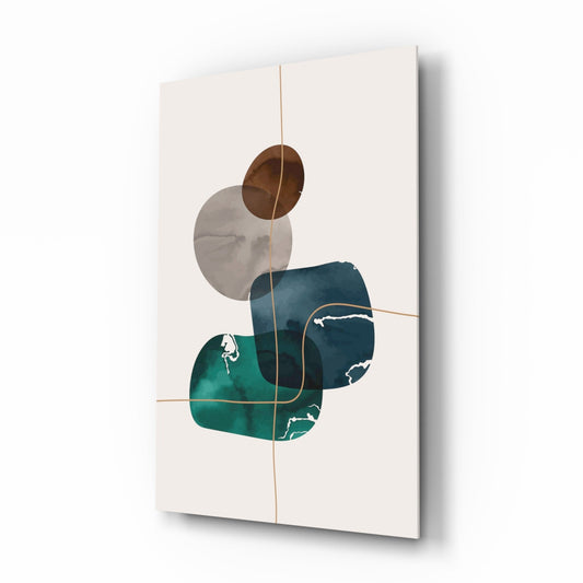 Stacked Navy Teal Ink Blobs Glass Wall Art