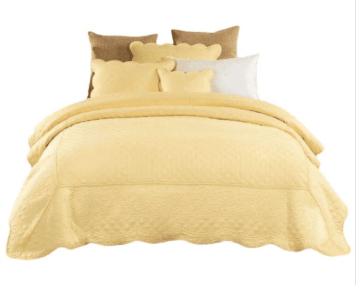 Tache Buttercup Puffs Yellow Diamond Matelasse Scalloped Quilt Set (YELLEMDES) Otarealm