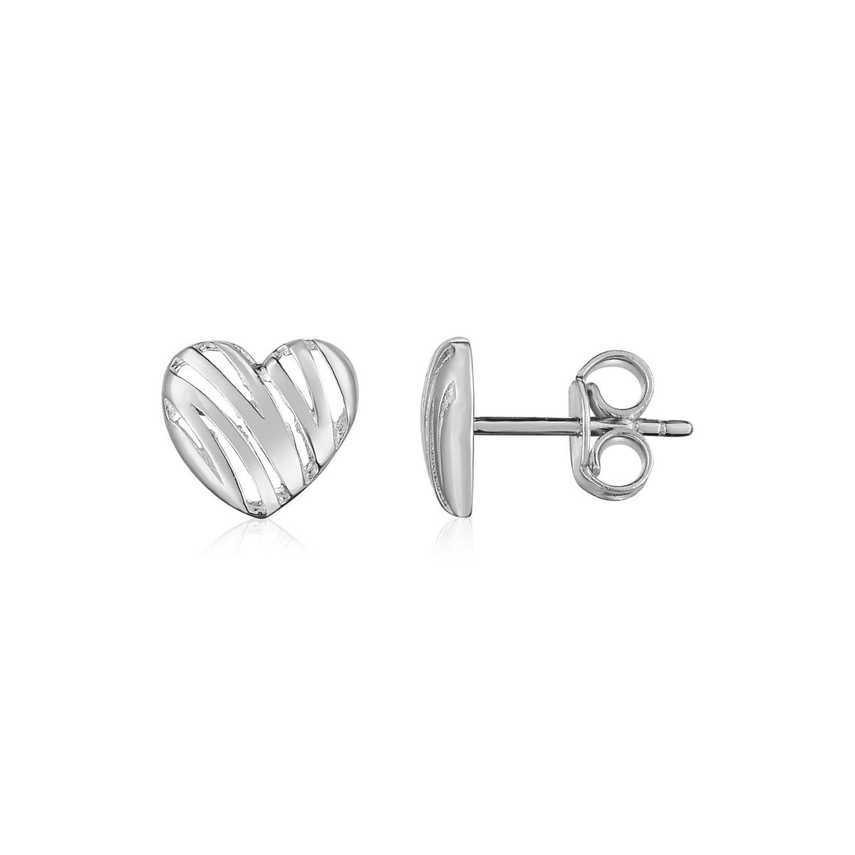 14K White Gold High Polish Scribble Heart Stud Earrings Otarealm