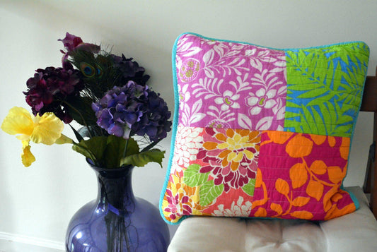 Tache 2 Piece Cotton Colorful Flower Power Party Patchwork Cushion Cover (FloralPatchwork-CC)
