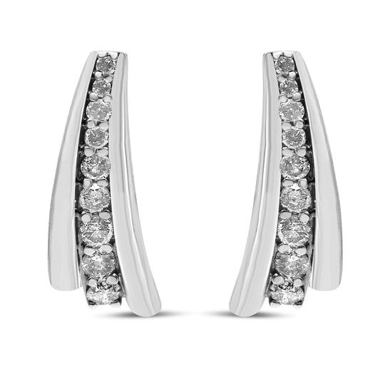 .925 Sterling Silver 1 Cttw Round Diamond Graduated Huggie Earrings (I2-I3 Clarity, I-J Color) Otarealm