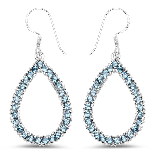 4.32 Carat Genuine London Blue Topaz .925 Sterling Silver Earrings