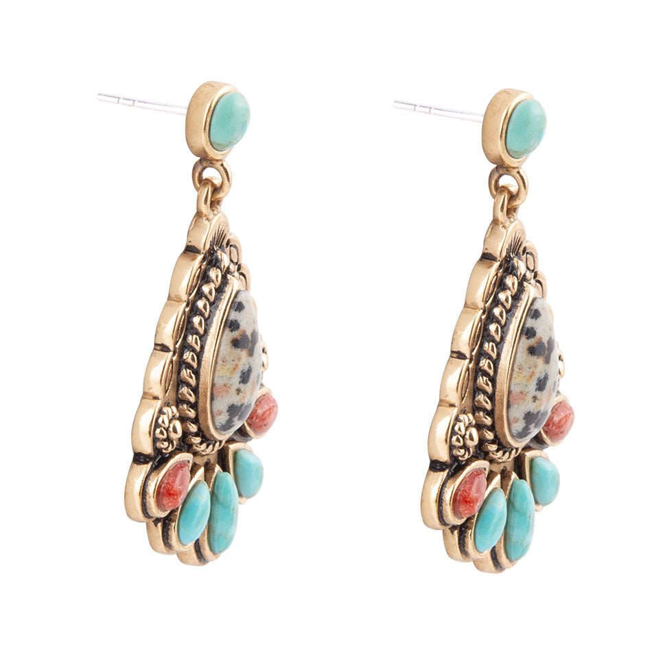 Dalmatian Jasper Colorful Golden Drop Earrings Otarealm