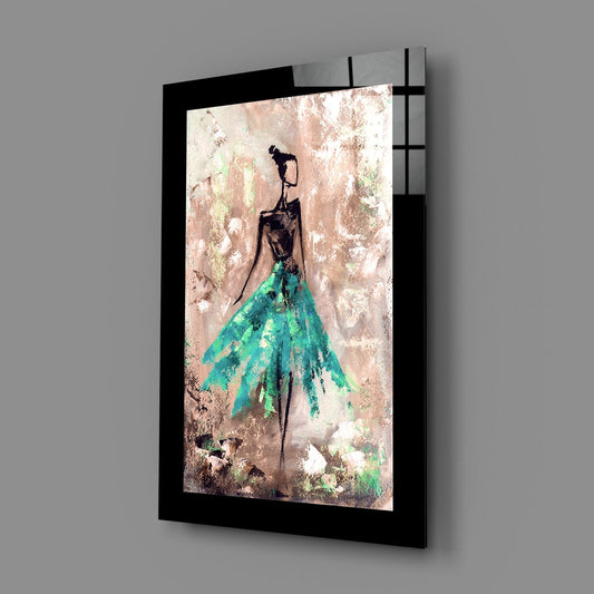 Teal Skirt Abstract Dancer Glass Wall Art