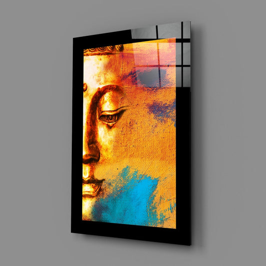 Gold and Blue Buddha Profile Glass Wall Art
