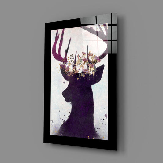 Blossom Crown Deer Silhouette Glass Wall Art