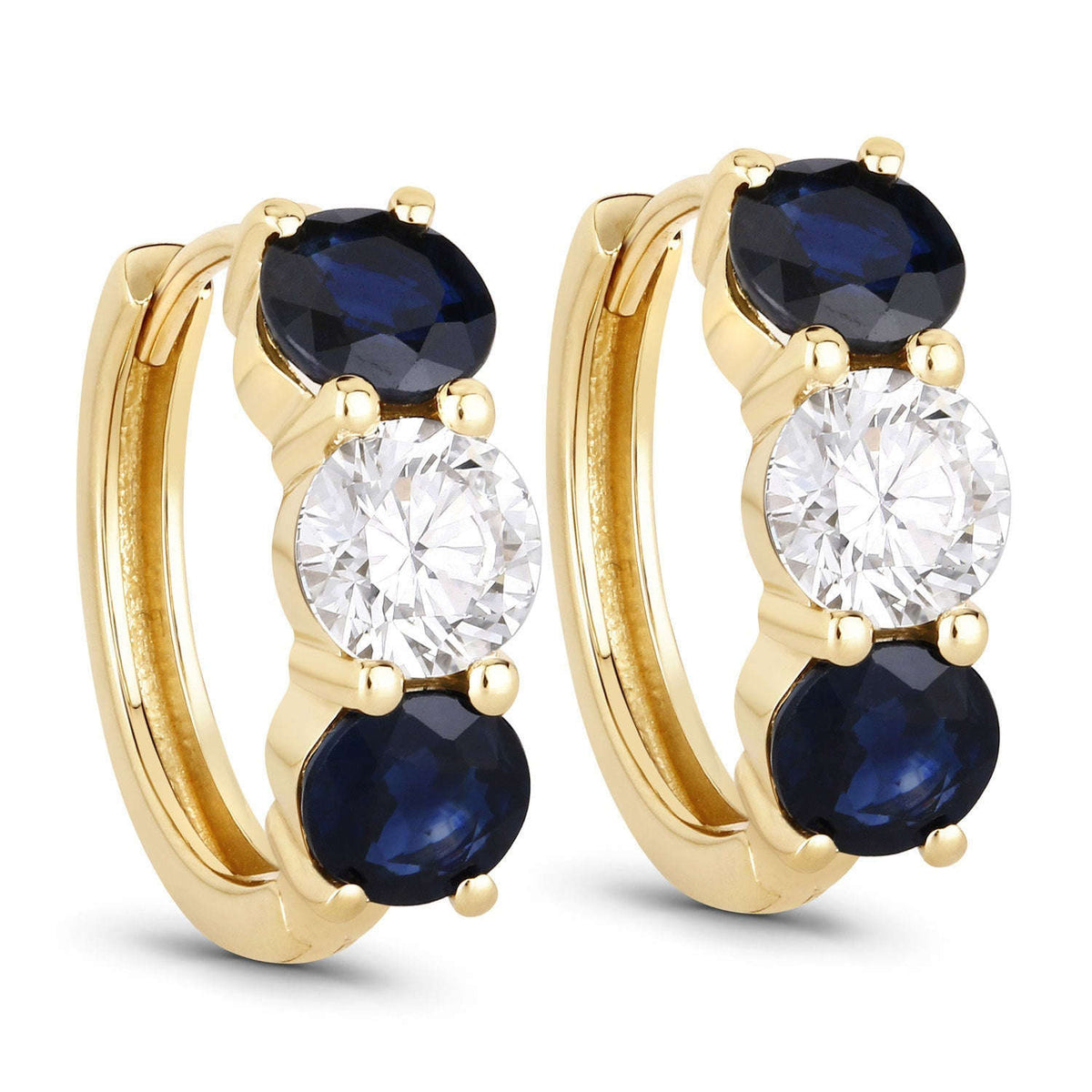 3.60 Carat Genuine Blue Sapphire and Lab Grown Diamond 14K Yellow Gold Earrings Otarealm