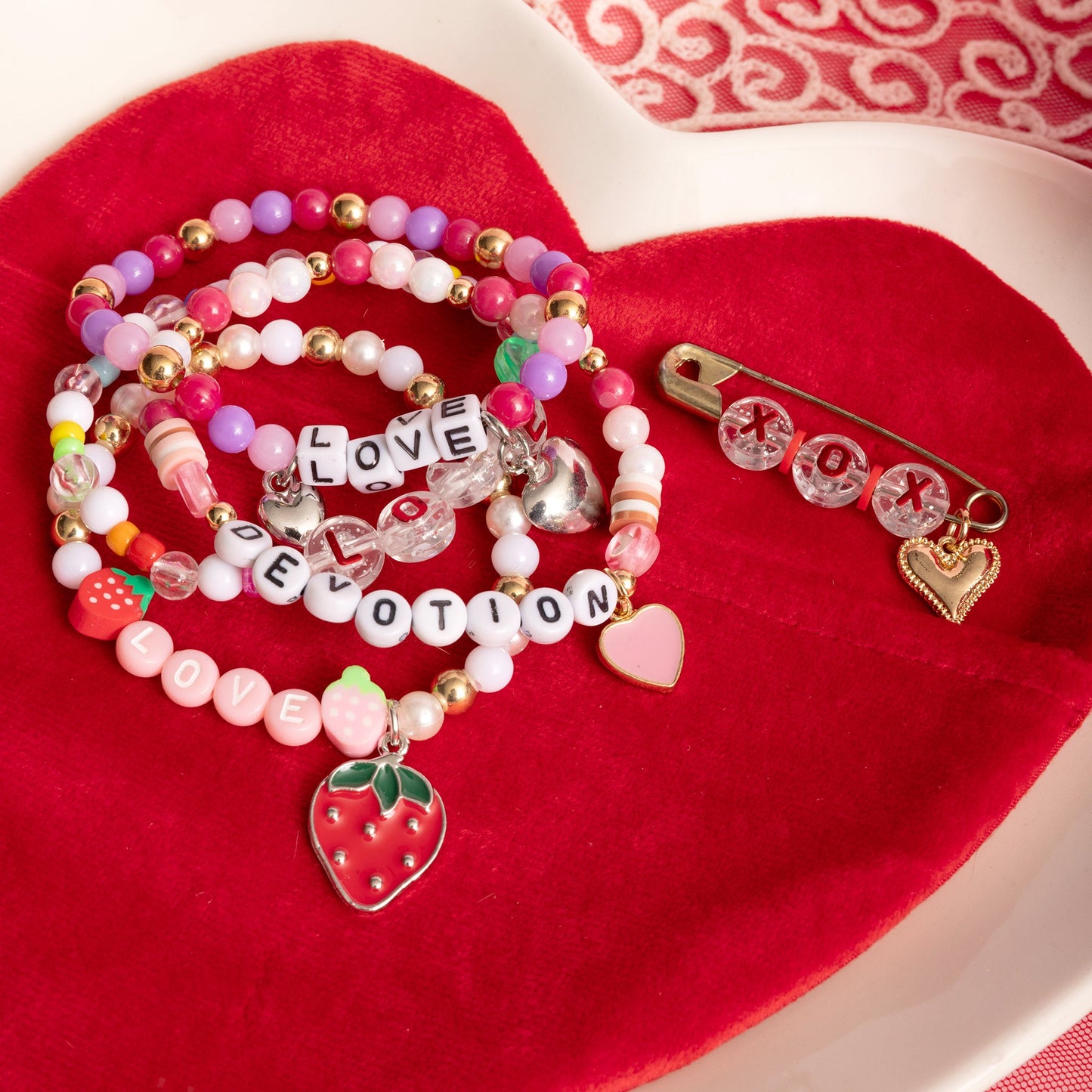 Short & Sweet Pink Letter and Red Strawberry Charm Mini Pink DIY Bead Jar