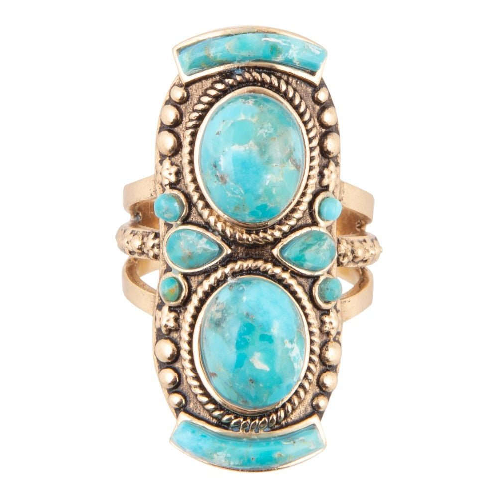Double Blue Turquoise Golden Shield Ring Otarealm