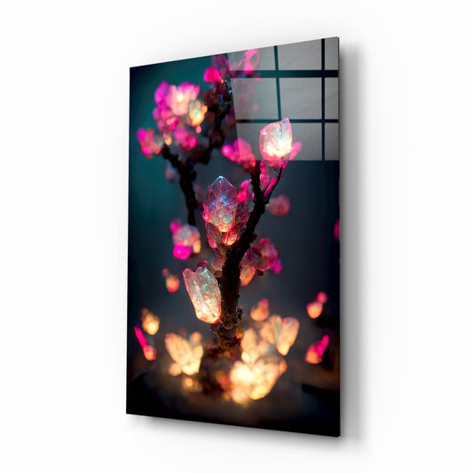 Luminous Pink Crystal Tree Glass Wall Art