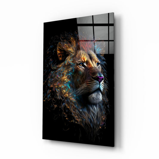 Copper Blue Swirling Mane Lion Glass Wall Art