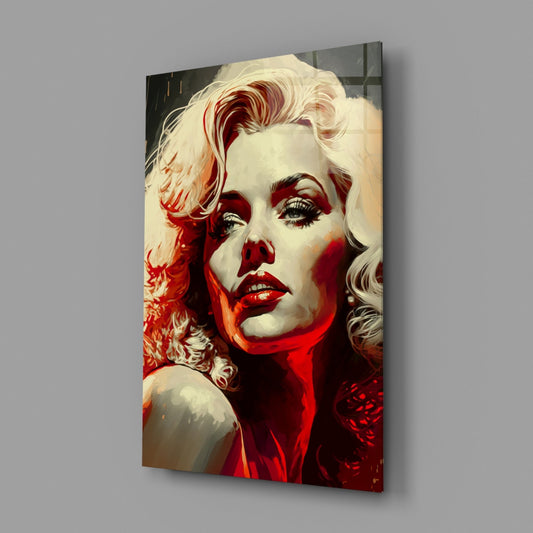 Red Glow Blonde Diva Glass Wall Art