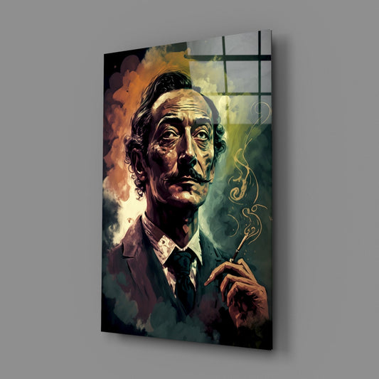 Mustached Man With Golden Smoke Swirl Glass Wall Art