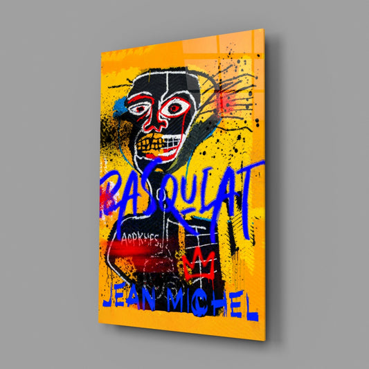 Yellow Tribal Mask Graffiti Glass Wall Art