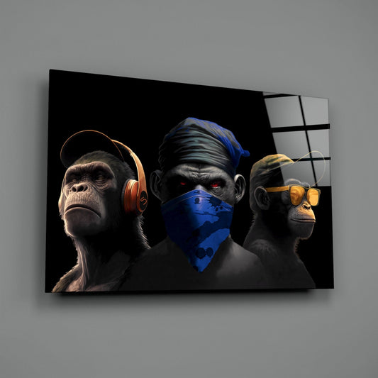 3 Wise Monkeys Glass Wall Art || Designer Collection