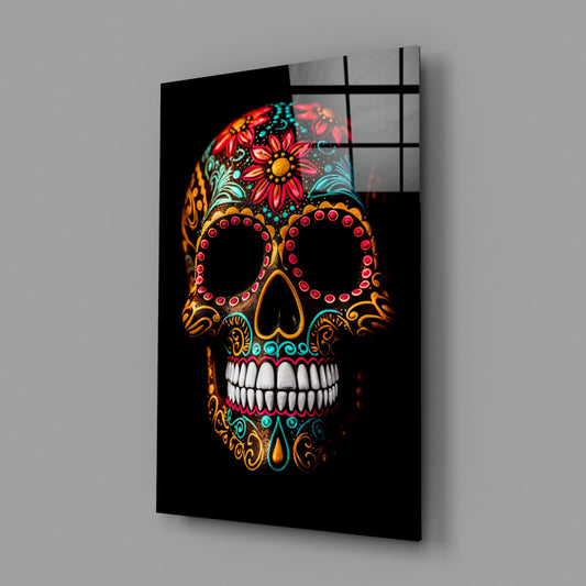 Flowery Skull Glass Wall Art || Designer Collection