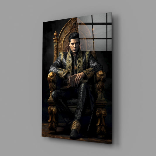 Black Gold Robe King on Throne Glass Wall Art