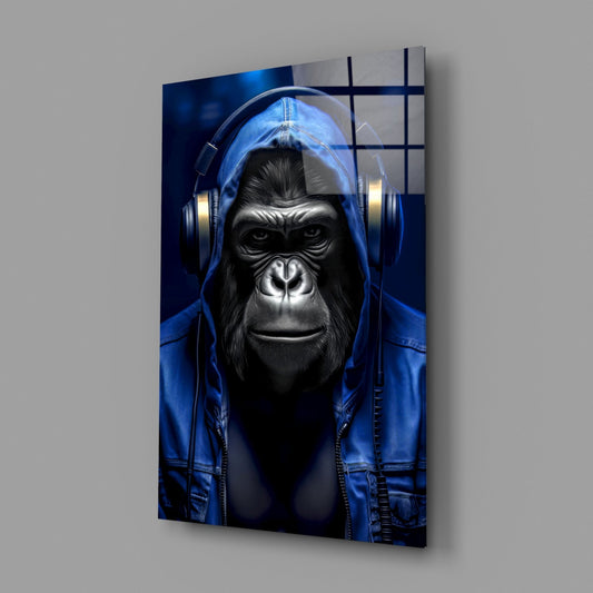 Blue Hoodie Headphones Gorilla Glass Wall Art