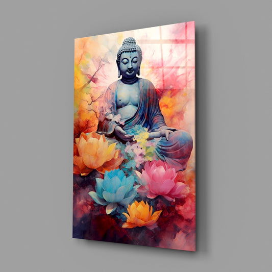 Lotus Blooms Pastel Buddha Glass Wall Art