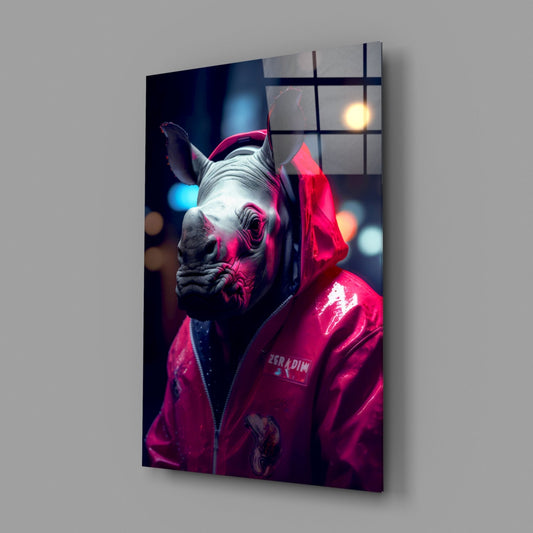 Rhino in Night Glass Wall Art || Designer Collection