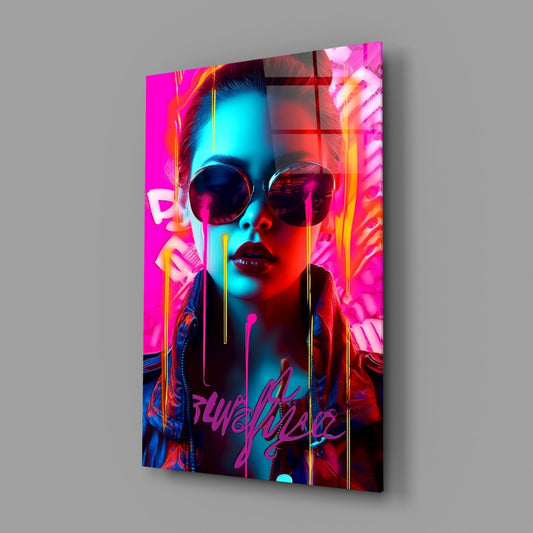 Pink Graffiti Drip Woman Glass Wall Art