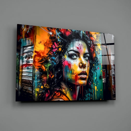 Shutter Wall Curly Hair Woman Glass Wall Art