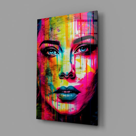 Neon Pink Stripe Bold Brow Woman Glass Wall Art