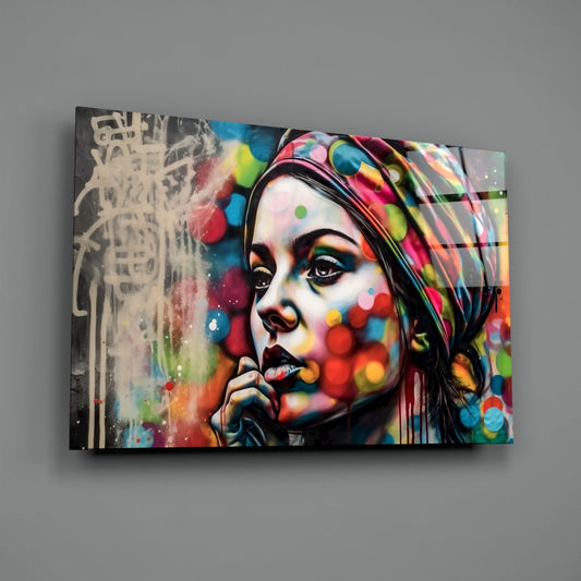 Colorful Bokeh Dots Woman Mural Glass Wall Art