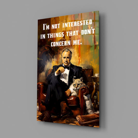 Suited Boss With Cat and Quote Glass Wall Art
