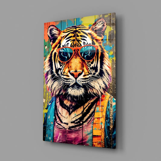 Orange Shades Graffiti Drip Tiger Glass Wall Art