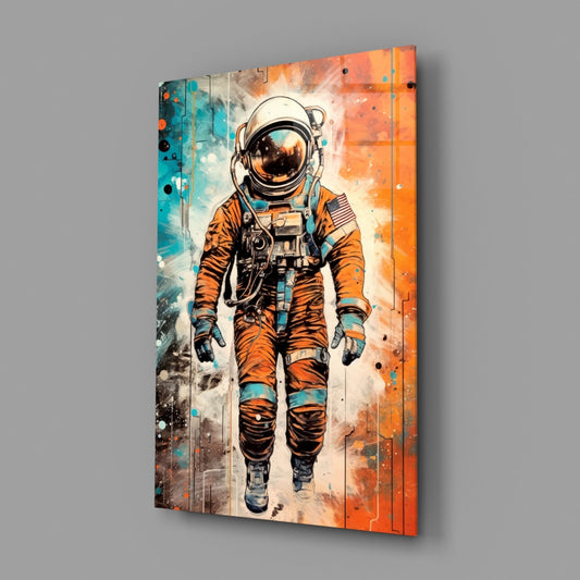 Comic Orange Astronaut Glass Wall Art