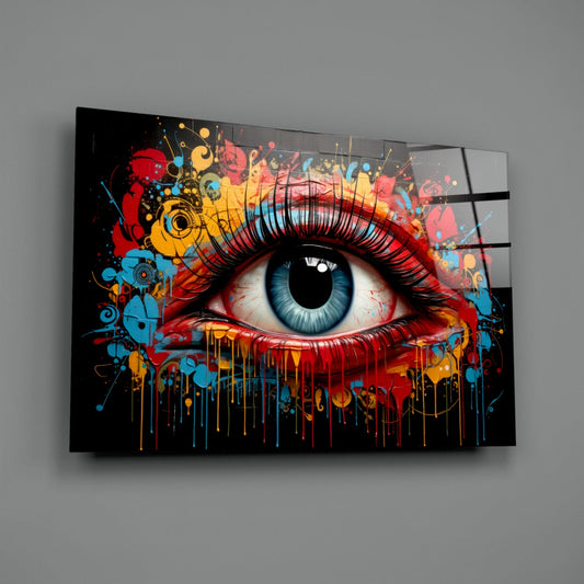 Dripping Paint Splash Blue Eye Glass Wall Art