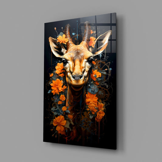 Orange Blossom Antelope Portrait Glass Wall Art