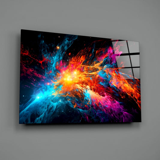 Blue Orange Star Burst Flare Glass Wall Art