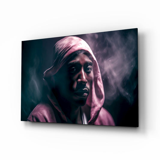 Pink Hood Teal Smoke Rapper Glass Wall Art