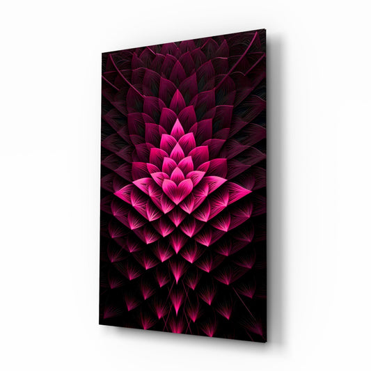 Magenta Layered Lotus Fractal Glass Wall Art