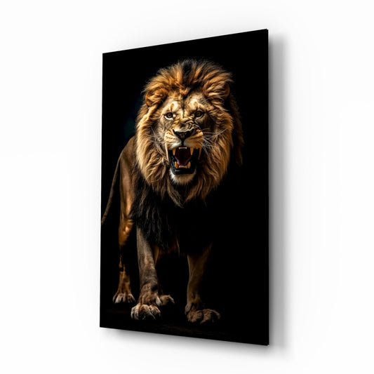 Lion in the Dark Glass Wall Art|| Designer's Collection
