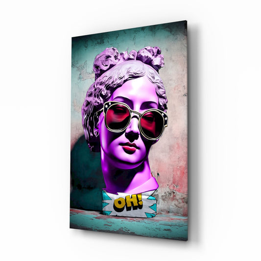 Purple Statue Head Mint Wall Glass Wall Art