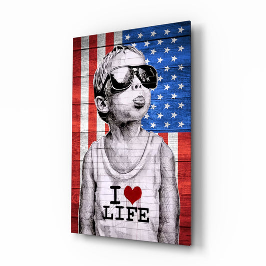 Stars Stripes Sunglasses Boy Glass Wall Art