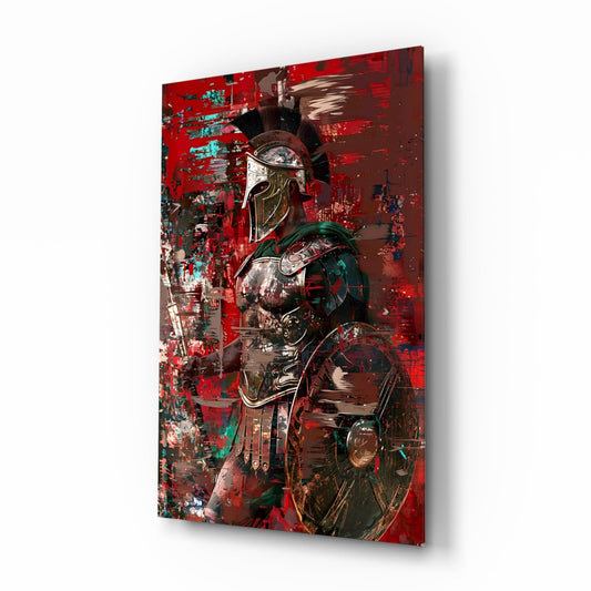 Deep Red Gladiator Shield Glass Wall Art