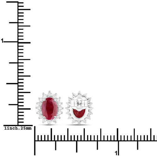 2.02 Carat Genuine Ruby and White Diamond 14K White Gold Earrings Otarealm