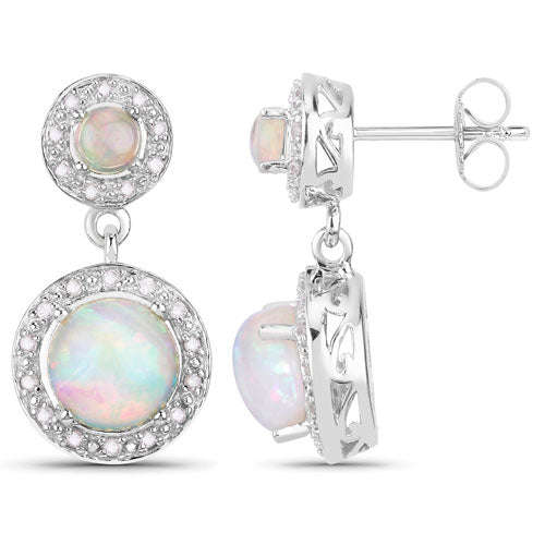 2.27 Carat Genuine Ethiopian Opal and White Diamond .925 Sterling Silver Earrings Otarealm