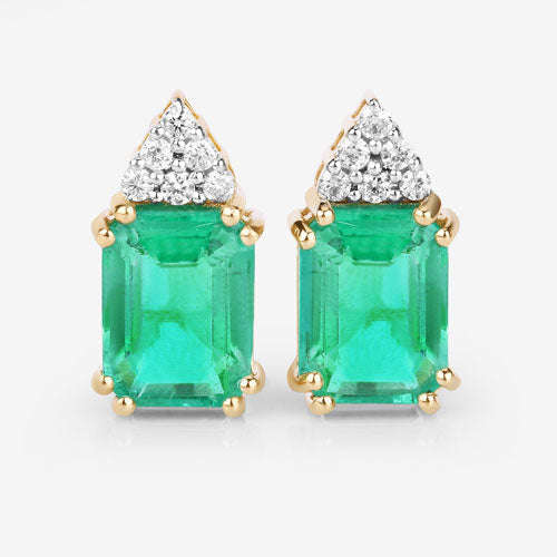 2.87 Carat Genuine Ethiopian Emerald and White Diamond 14K Yellow Gold Earrings Otarealm