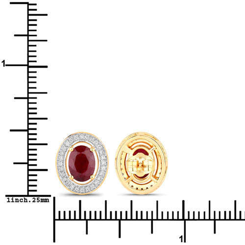 2.12 Carat Genuine Ruby and White Diamond 14K Yellow Gold Earrings Otarealm