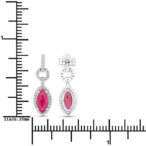 1.23 Carat Genuine Ruby and White Diamond 14K White Gold Earrings Otarealm