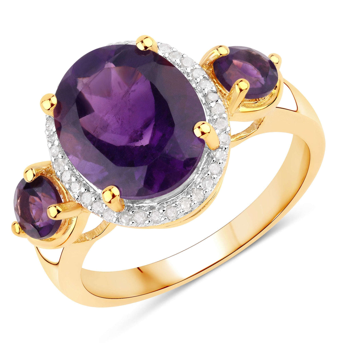 3.82 Carat Genuine Amethyst and White Diamond .925 Sterling Silver Ring Otarealm