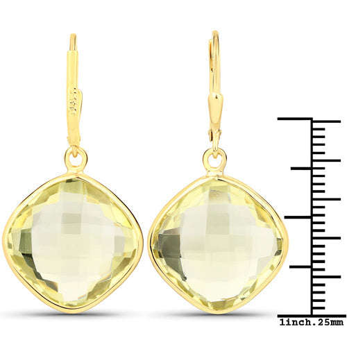 21.40 Carat Genuine Lemon Quartz .925 Sterling Silver Earrings Otarealm