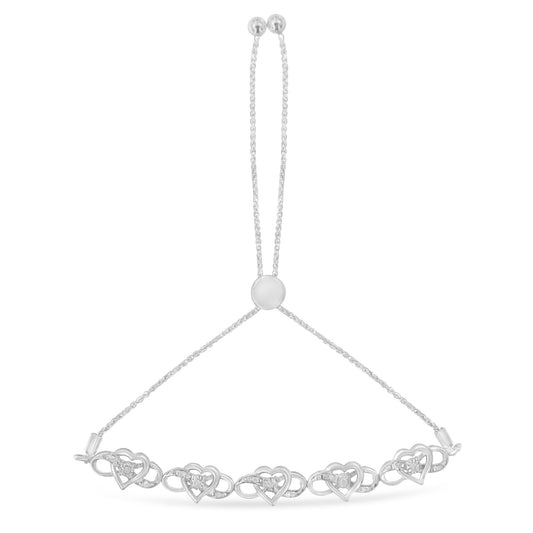 .925 Sterling Silver Miracle Set Diamond Accented Infinity Hearts 6â€-9†Adjustable Bolo Bracelet (H-I Color, I2-I3 Clarity)