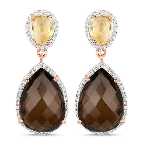 20.80 Carat Genuine Smoky Quartz and Citrine 925 Sterling Silver Earrings Otarealm