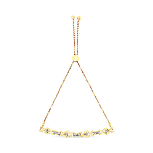 14K Yellow Gold Plated .925 Sterling Silver Channel Set Diamond Accent Twist 4â€-10†Adjustable Bolo Bracelet (I-J Color, I3 Clarity)